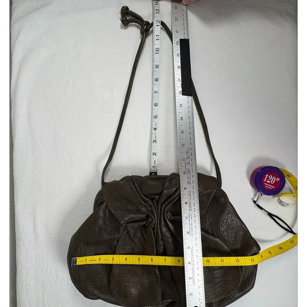 Vintage 1980s Marco Avane Brown Leather Sculptural Frame Shoulder Bag Minimalist